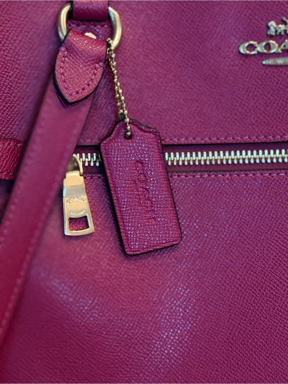 Coach Raspberry Pink Leather Tote with Gold Hardware